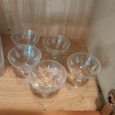 STEMMED WINE GLASSES AND WHITE ETCHED GLASSES