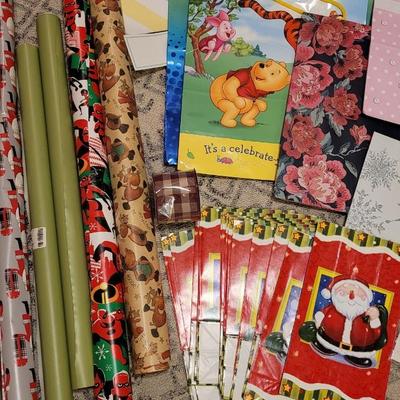 Wrapping Paper, Gift Bags, Ribbon, and Tags Lot