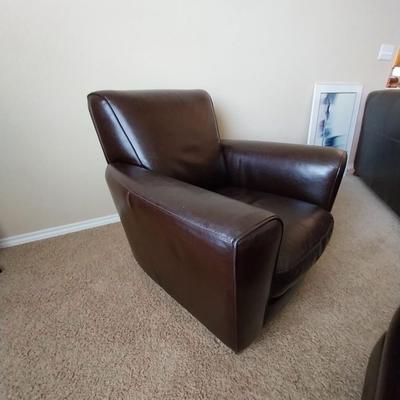 LEATHER ? ARM CHAIR AND OTTOMAN