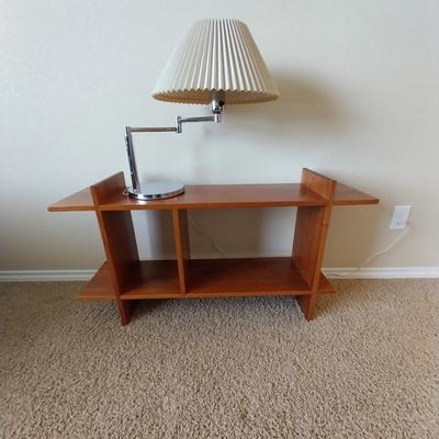 VINTAGE SWING ARM TABLE LAMP AND WOODEN TWO TEIR SHELF STAND