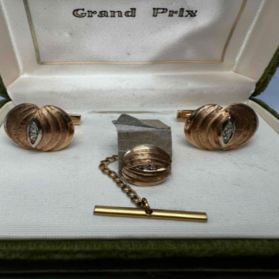Grand Prix 14K With Diamonds - Gold Cufflink & Tie Tack Set (PB2-RG)
