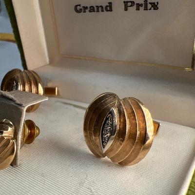 Grand Prix 14K With Diamonds - Gold Cufflink & Tie Tack Set (PB2-RG)