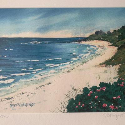 Nancy Minniherode Seashore Coastline Beach Signed Watercolor Framed