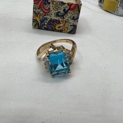 Diamond 14K Gold Ring With Blue Stone (PB2-RG)