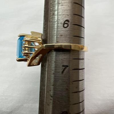 Diamond 14K Gold Ring With Blue Stone (PB2-RG)