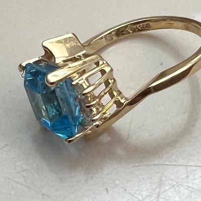 Diamond 14K Gold Ring With Blue Stone (PB2-RG)