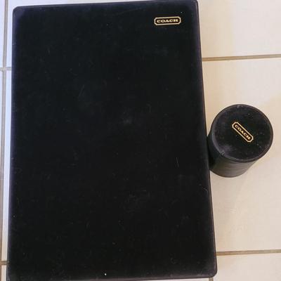 COACH Black Leather Paper Tray and Pen Holder