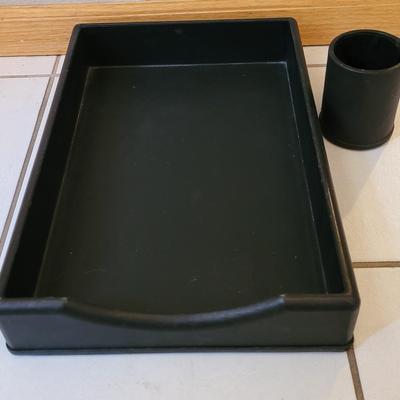 COACH Black Leather Paper Tray and Pen Holder