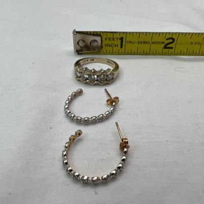 Five Diamond 14K Gold Ring Plus Earrings (PB2-RG)