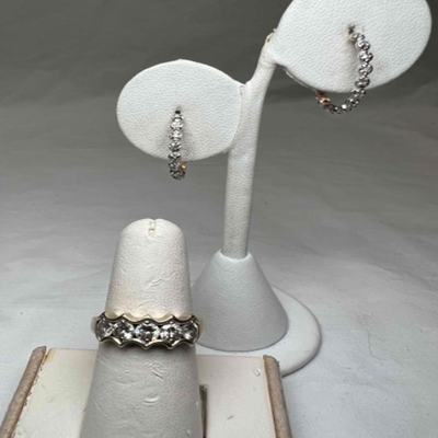 Five Diamond 14K Gold Ring Plus Earrings (PB2-RG)