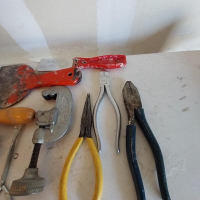 NICE SET OF FILES- PIPE CUTTER- NEEDLE NOSE PLIERS AND MORE