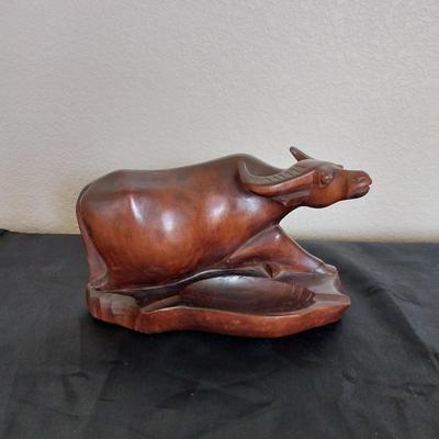 HAND CARVED SOLID WOOD BULL AND MAN FIGURES