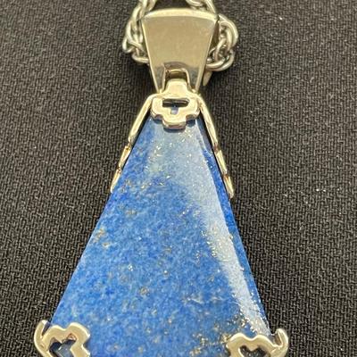 REVERSIBLE CLASSIC 14 K AND STERLING LAPIS PENDANT AND NECKLACE
