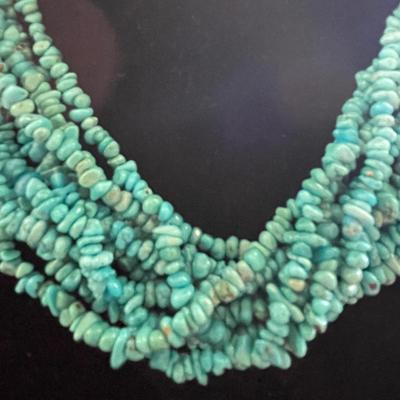 VINTAGE CAROLYN POLLACK MULTI STRAND TURQUOISE NECKLACE