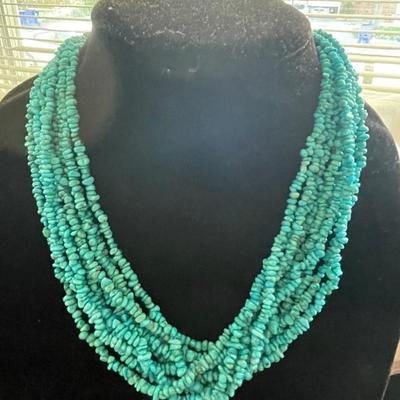 VINTAGE CAROLYN POLLACK MULTI STRAND TURQUOISE NECKLACE