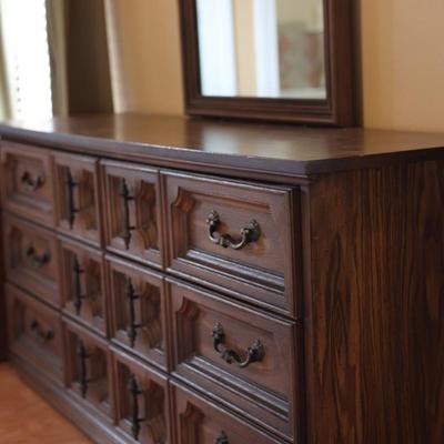 Six (6) Drawer Long Dresser W/ Mirror  By Bassett Furniture