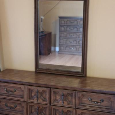 Six (6) Drawer Long Dresser W/ Mirror  By Bassett Furniture