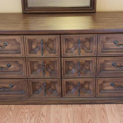 Six (6) Drawer Long Dresser W/ Mirror  By Bassett Furniture