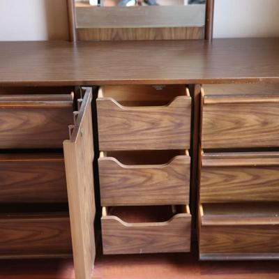 Nine (9) Drawer Long Dresser W/ Mirror By Bassett Furniture
