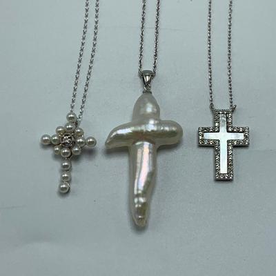 Sterling Silver Rhinestone Cross Jewelry (B3-HS)
