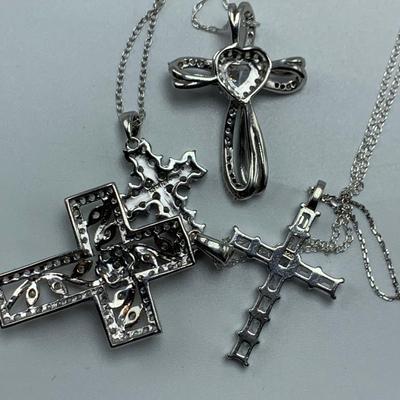 Sterling Silver Rhinestone Cross Jewelry (B3-HS)