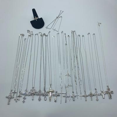 Sterling Silver Rhinestone Cross Jewelry (B3-HS)