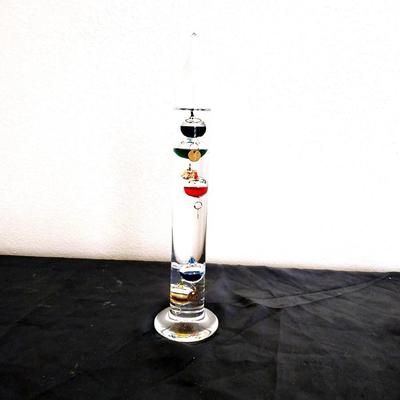 TWO GLASS FISH AND GALILEO THERMOMETER