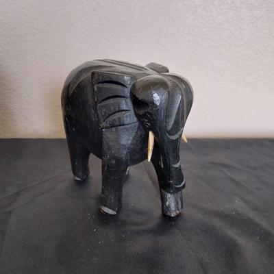 WOODEN STORAGE BOX AND SOLID WOOD ELEPHANT FIGURINE