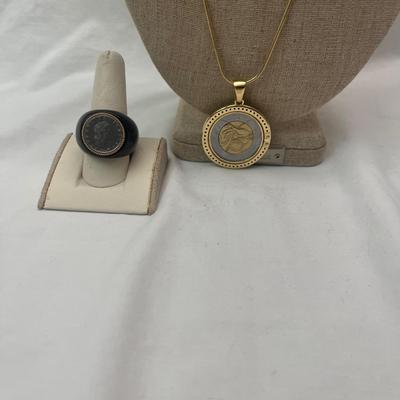 Italian Coin 14K Ring & Necklace (PB2-MG)
