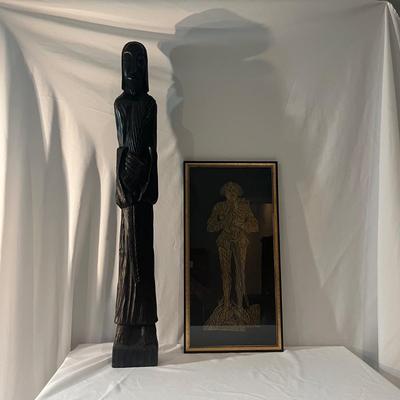 Wooden Carved Statue & Framed Gold Rubbing (LR-MG)