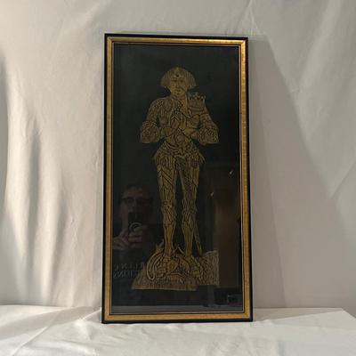 Wooden Carved Statue & Framed Gold Rubbing (LR-MG)
