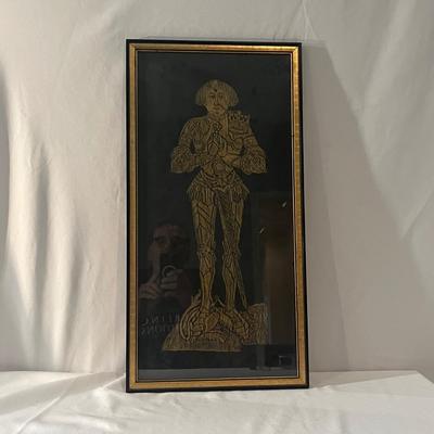 Wooden Carved Statue & Framed Gold Rubbing (LR-MG)