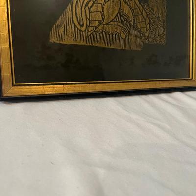 Wooden Carved Statue & Framed Gold Rubbing (LR-MG)