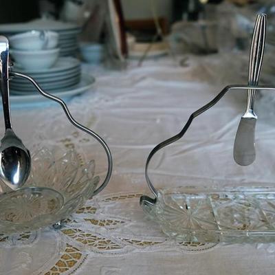 Vintage Pressed Cut Glass Butter and Sugar