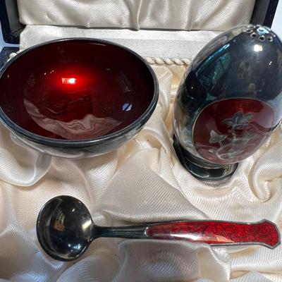 Denmark Danish Sterling Silver & Enamel (Red) Salt& Pepper Shakers, V. B M&N