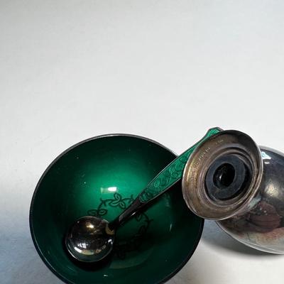 Denmark Danish Sterling Silver & Enamel (Green) Salt& Pepper Shakers, V. B M&N