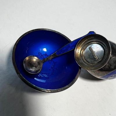 Denmark Danish Sterling Silver & Enamel (Blue) Salt& Pepper Shakers, V. B M&N