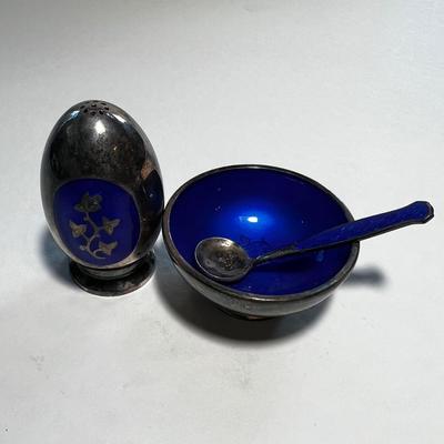 Denmark Danish Sterling Silver & Enamel (Blue) Salt& Pepper Shakers, V. B M&N