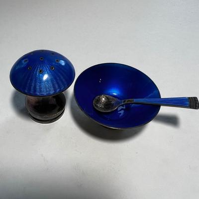 Denmark Danish Sterling Silver & Enamel (Blue) Salt& Pepper Shakers, V. B M&N