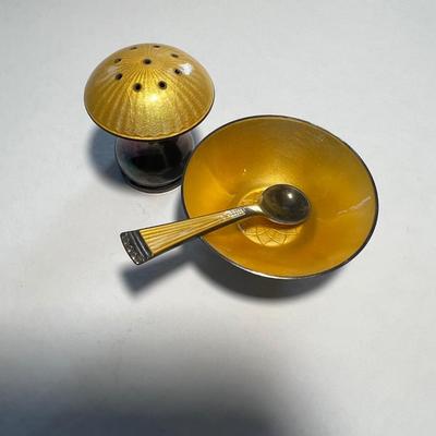 Denmark Danish Sterling Silver & Enamel (Yellow) Salt& Pepper Shakers, V. B M&N