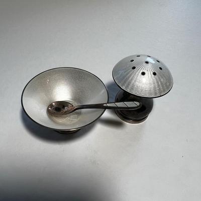 Denmark Danish Sterling Silver & Enamel (White) Salt& Pepper Shakers, V. B M&N