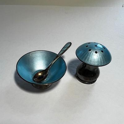 Denmark Danish Sterling Silver & Enamel (Blue) Salt& Pepper Shakers, V. B M&N