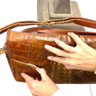 439 Vintage Crocodile Handbag with Worn Handles AS-IS