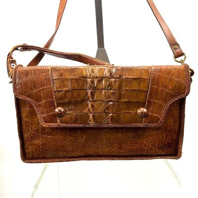 439 Vintage Crocodile Handbag with Worn Handles AS-IS