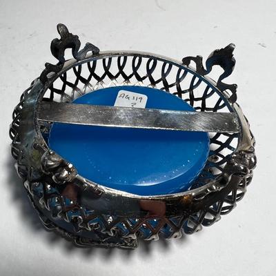 English Silver with Turquoise Glass Salt Basket