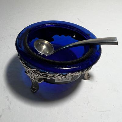 Silver Plated with Cobalt Blue Dish.