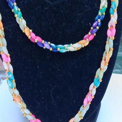 Vintage beautiful color beaded necklaces with a pair of earrings