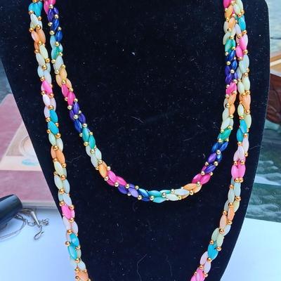 Vintage beautiful color beaded necklaces with a pair of earrings
