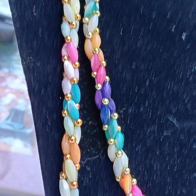 Vintage beautiful color beaded necklaces with a pair of earrings
