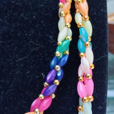 Vintage beautiful color beaded necklaces with a pair of earrings